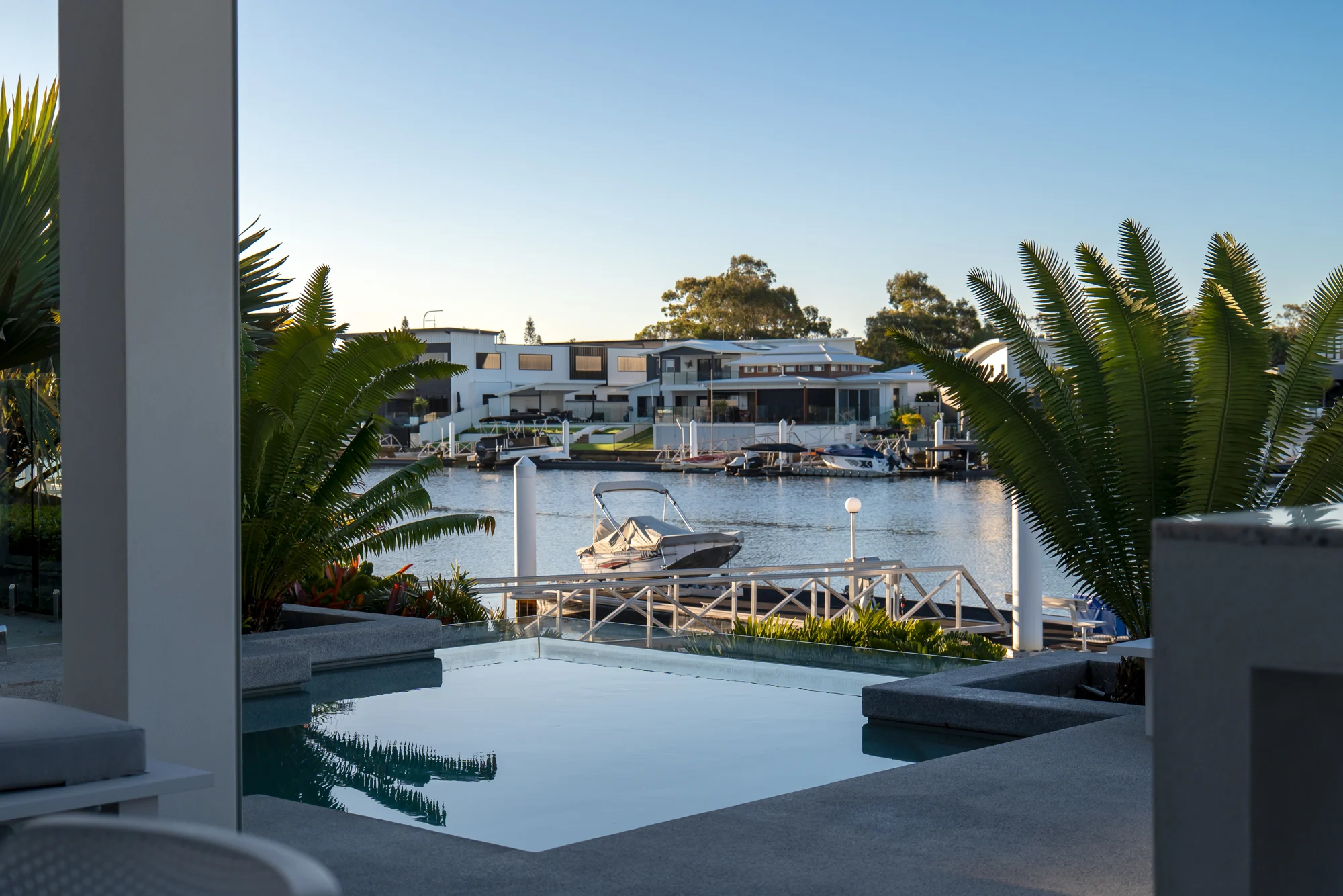 Poolside outlook across the canal